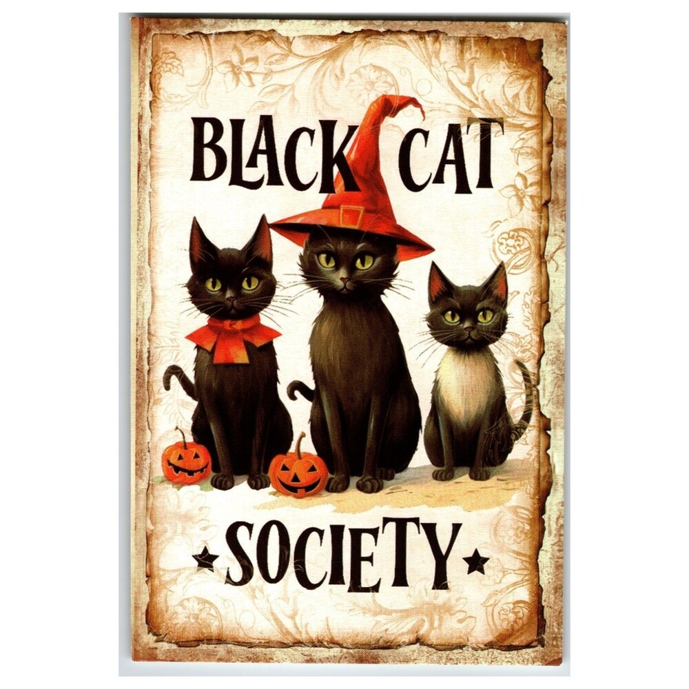 Black Cat Society Halloween Postcard Witch Hat Jack-o'-Lanterns Witch Hat